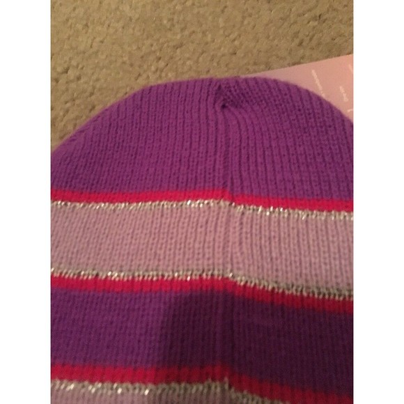 Trufit Kids Girls Purple Striped Beanie Hat Toboggan One Size - Picture 5 of 5